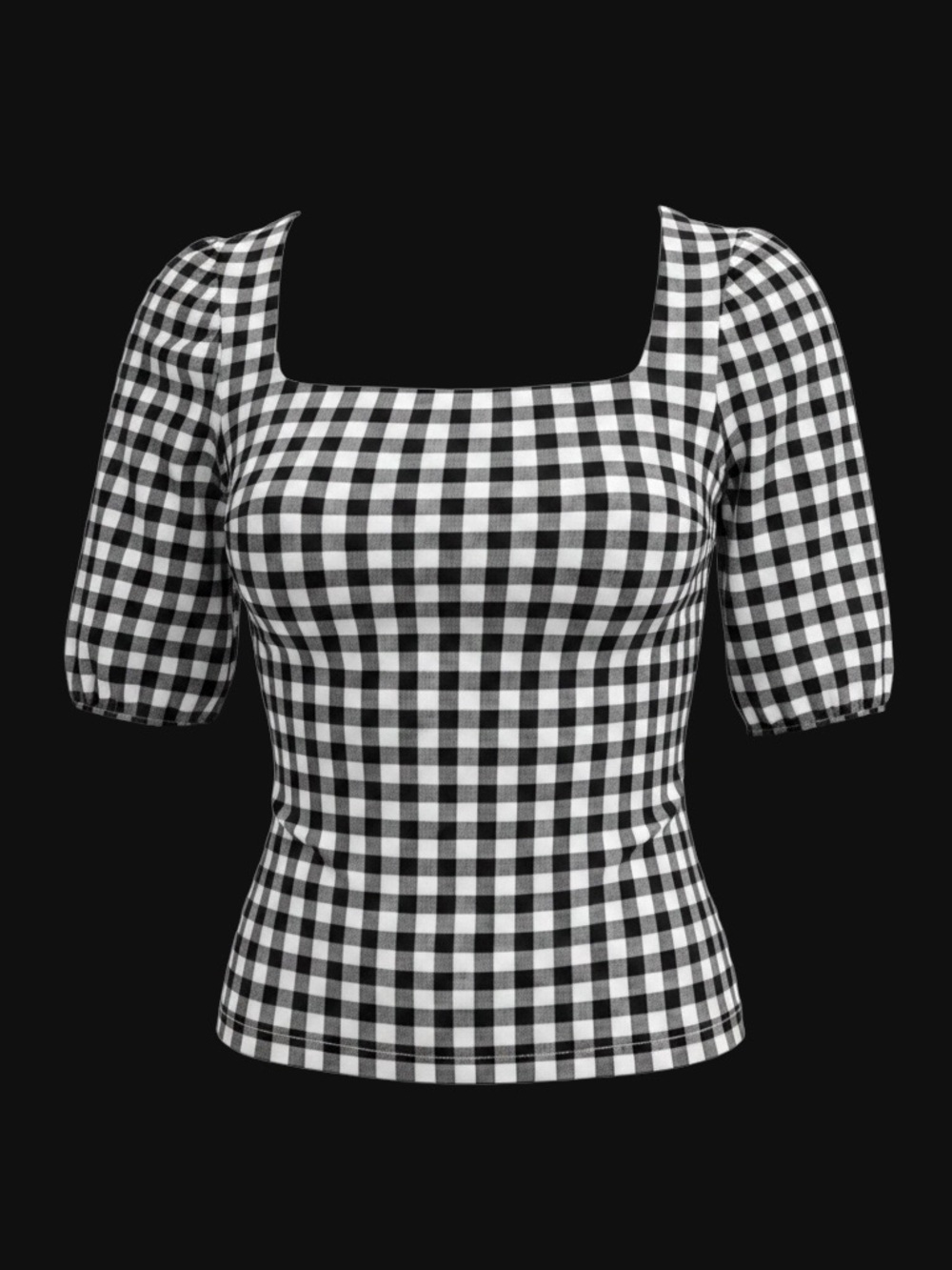 Black White Gingham Square Neck Crop Top Small